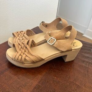 Lotta From Stockholm Tan Leather Peep Toe  Cottagecore Boho Sandals Sz 42